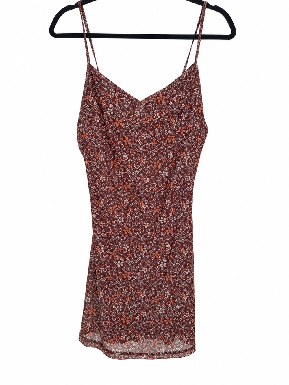 Motel Womens Brown Floral Mesh Mini Dress Y2K 70s Boho Slip Dress Fairy Grunge M